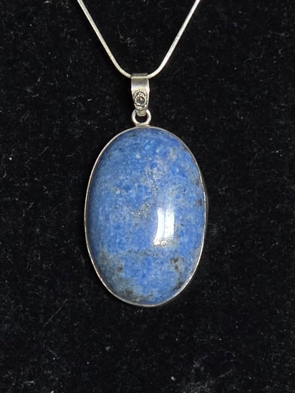 Oversized Vintage Denim Lapis Lazuli 925 Sterling Silver Statement Pendant